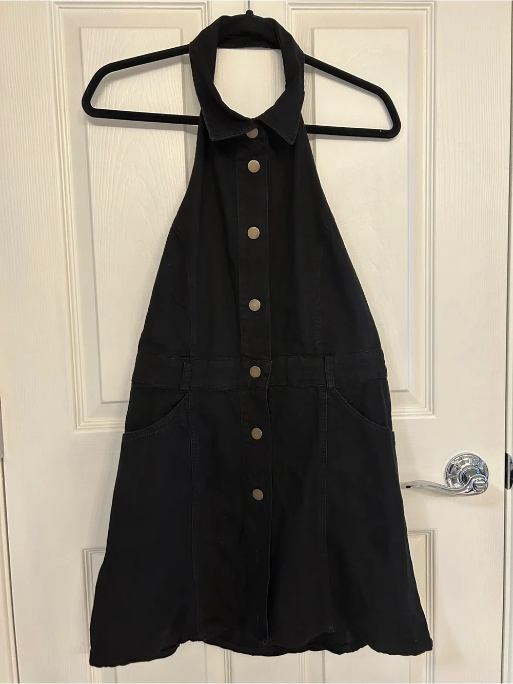 Free People Black Backless Halter Button-Front Mini Dress (Bin A) - Picture 2 of 11